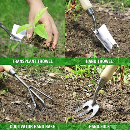 WORKPRO Garden Tools Set, 8 Piece, Stainless Steel Heavy Duty Gardening Tools with Wooden Handle