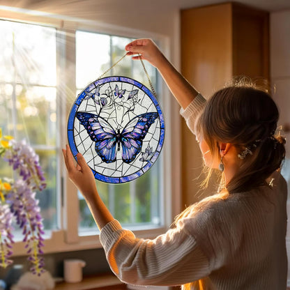 Stained Glass Window Hanging, 8 Inch Purple Butterfly Stained Glass Suncatcher, Butterfly Light