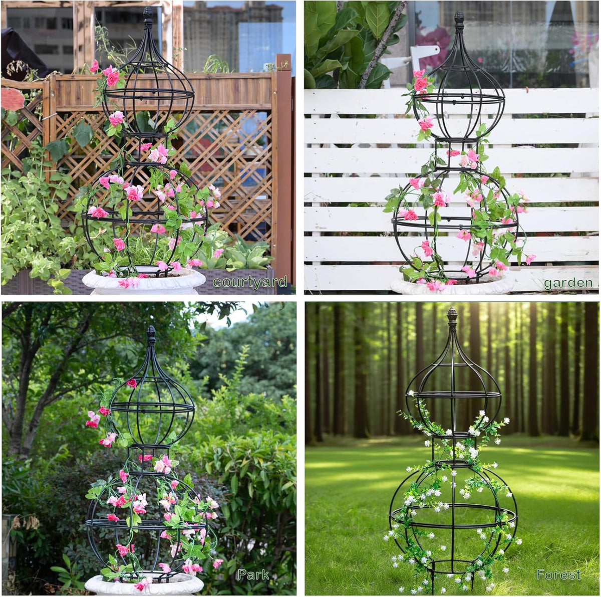 48.8"x17" Metal Obelisk Trellis for Climbing Plants | Unique Outdoor Support for Rose Bushes and