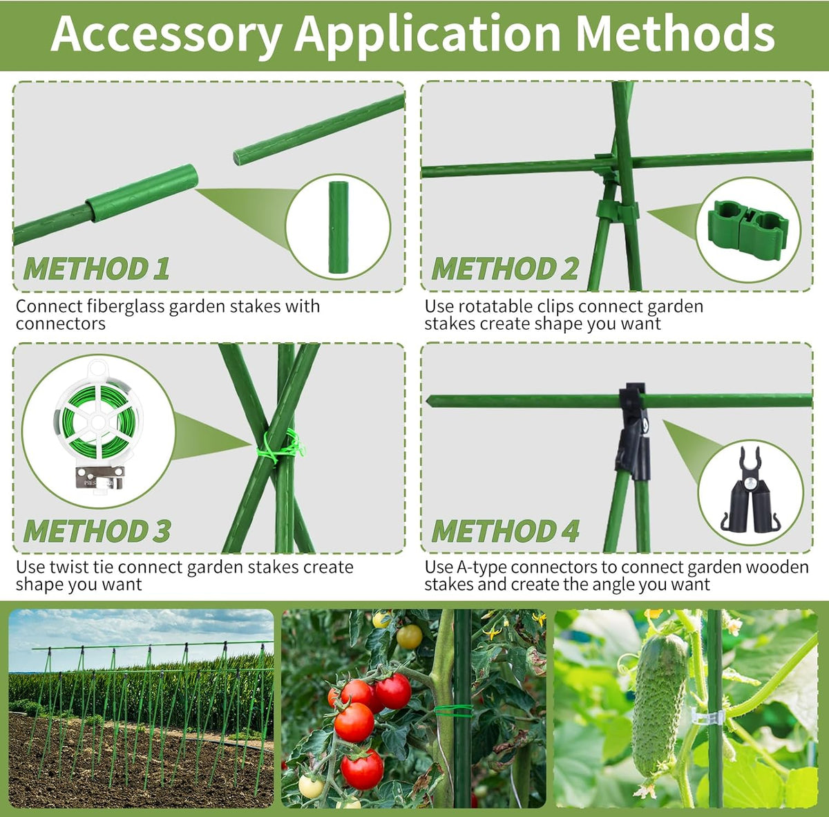 70pcs Garden Stakes Set, 16 Inches Plastic Coated Metal Plant Sticks Stakes Supports, DIY 4ft 5ft
