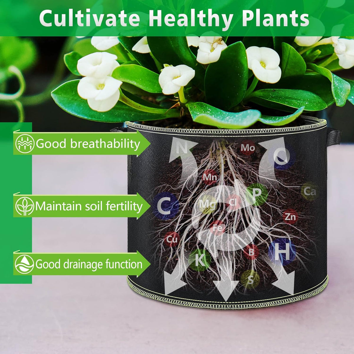 LINERY 10-Pack 10 Gallon Grow Bag Planting Black Heavy Duty Thickened Grow Bag with Handles