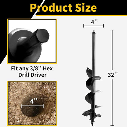 4"x32"Auger Drill Bit for Planting,Heavy-Duty Garden Auger Spiral Drill Bit with Dual Sharp