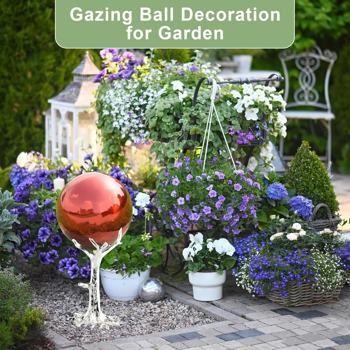 Nerien 8 Inch Gazing Ball, Stainless Steel Garden Mirror Globe, Polished Ornament Sphere, Hollow