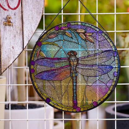 Generic Dragonfly Stained Glass Suncatcher Artistic Window Hanging,7.8” Hand-Painted Glass Panel