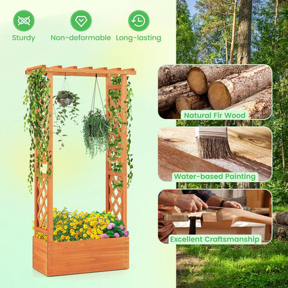 S AFSTAR Raised Garden Bed with Trellis, Wood Planter Box with Hanging Roof & Drainage Holes for