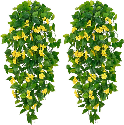BLEUM CADE Artificial Hanging Flowers for Outdoors, 2pcs Fake Hanging Plants Pothos Vines with