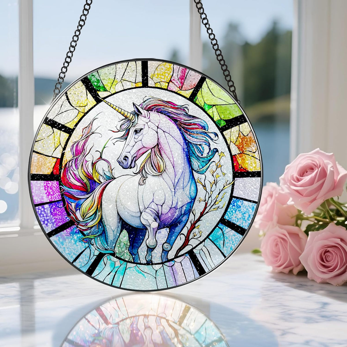 Stained Glass Window Hanging, Stained Glass Suncatcher, Unicorn Sun Catcher, Window Decor, Unicorn