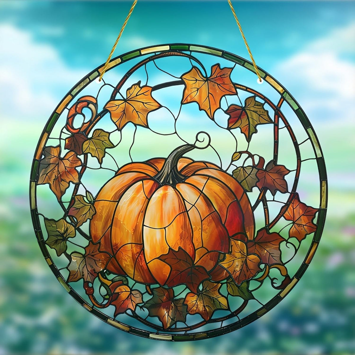 Halloween Suncatcher for Window Hanging Pumpkin Maple Leaves Designs Fall Acrylic Sun Catchers