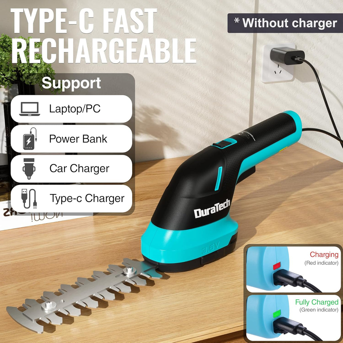 DURATECH Cordless Hedge Trimmer, 3.6V 2-in-1 Handheld Rechargeable Grass Trimmer & Hedge Shears