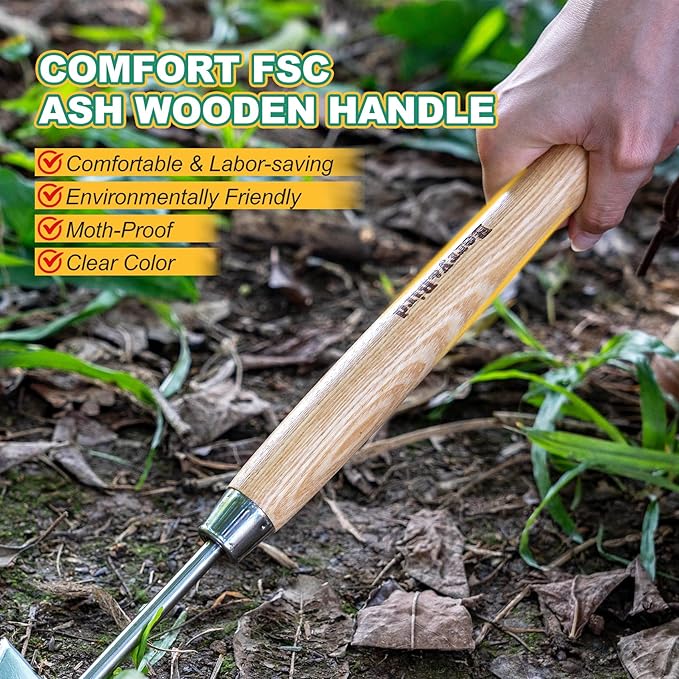 Berry&Bird Triangle Hand Hoe, 15.2'' Winged Weeder Garden Hoes with Short Wood Handle, Gardener