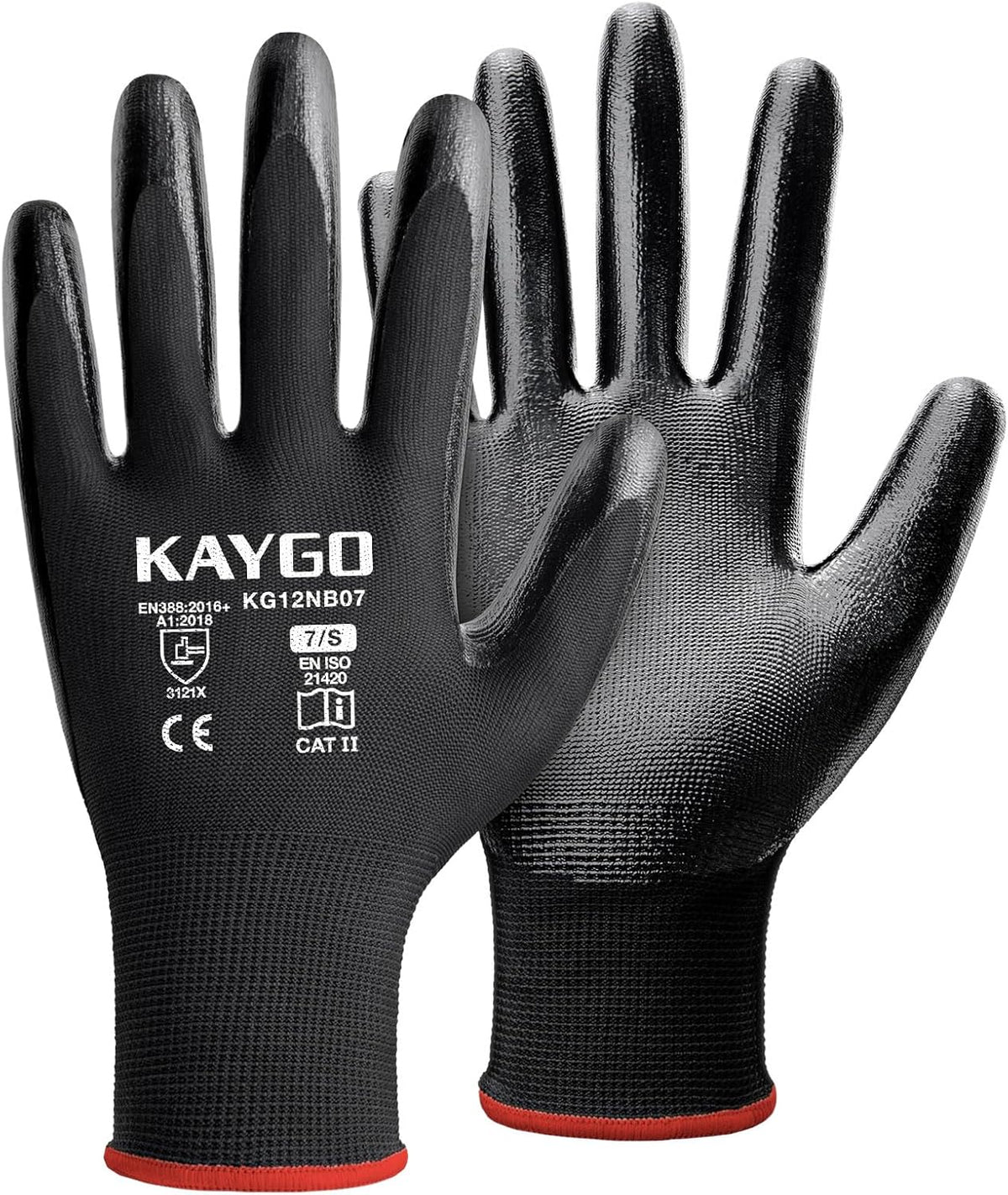 KAYGO Work Gloves Nitrile Coated, 12 Pairs KG12N, Seamless Knit, Protective Safety Work Gloves with