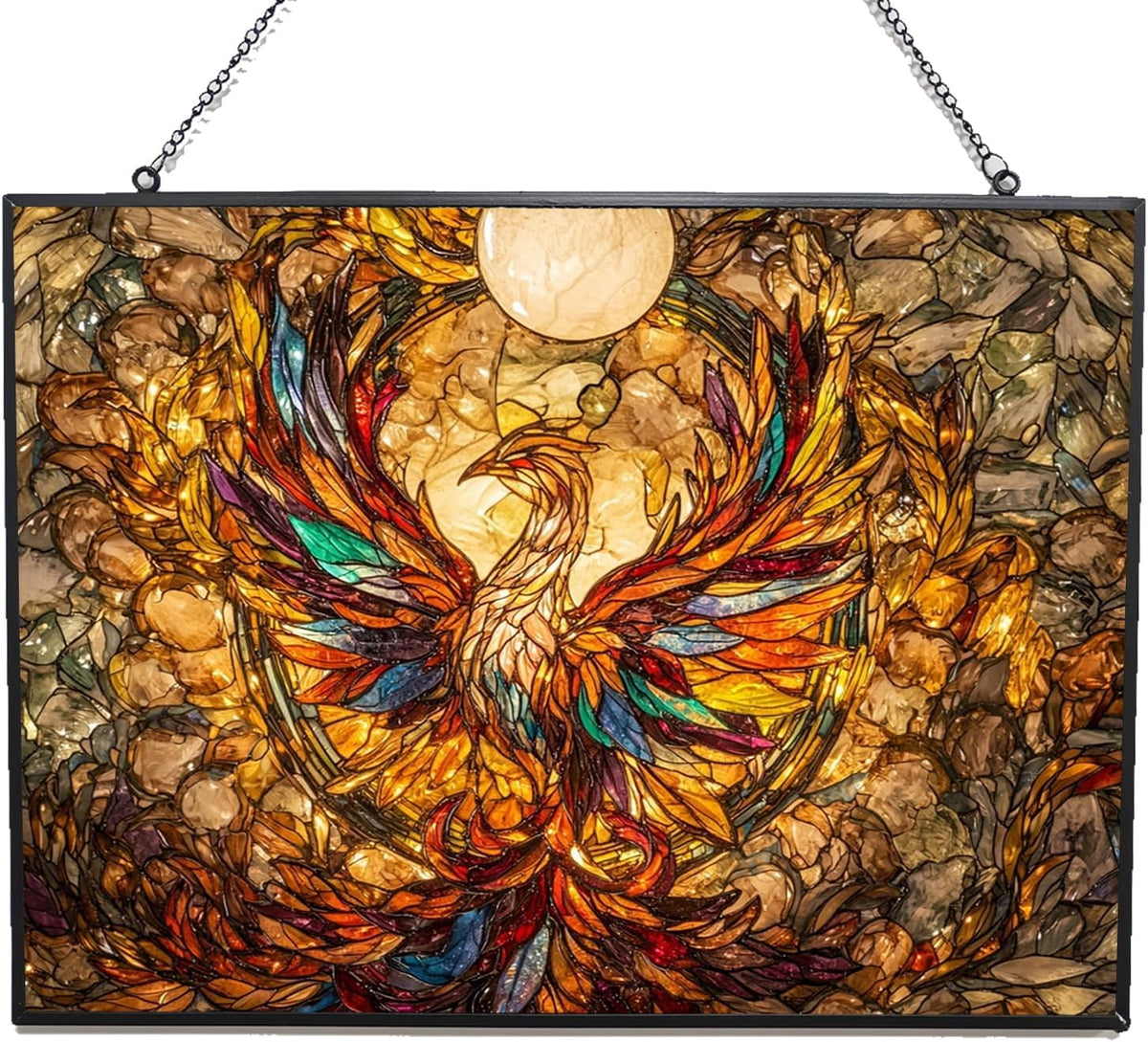 Customized Rectangle Mega Chicken Stained Glass Window Hanging Sun Catcher Halloween Haning