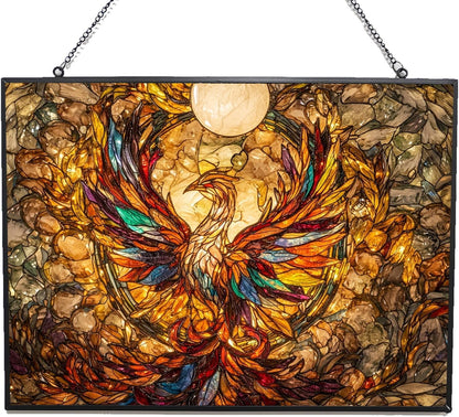 Customized Rectangle Mega Chicken Stained Glass Window Hanging Sun Catcher Halloween Haning