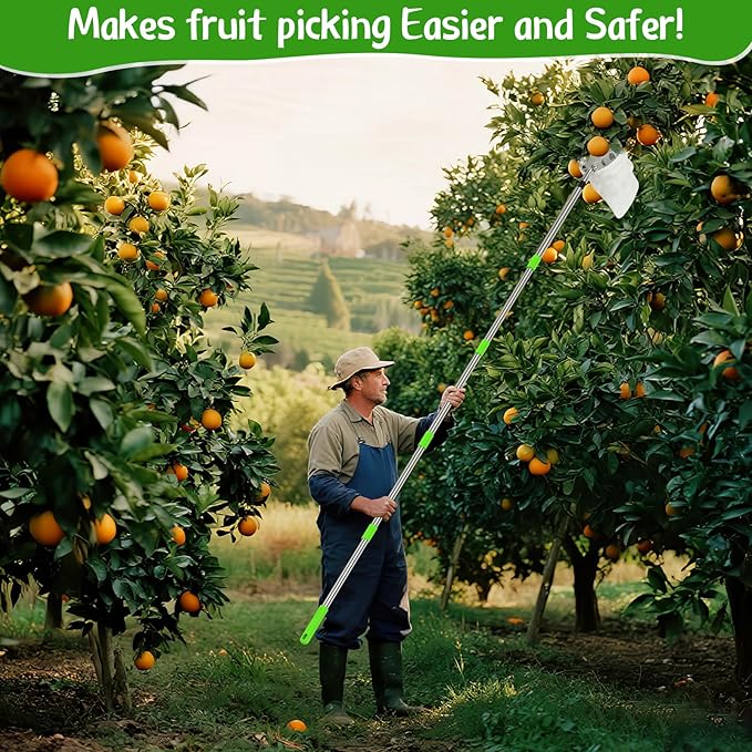 6.6 FT Fruit Picker Tool with Stainless Steel Pole & Soft Cloth Basket – Lightweight Tree Fruit