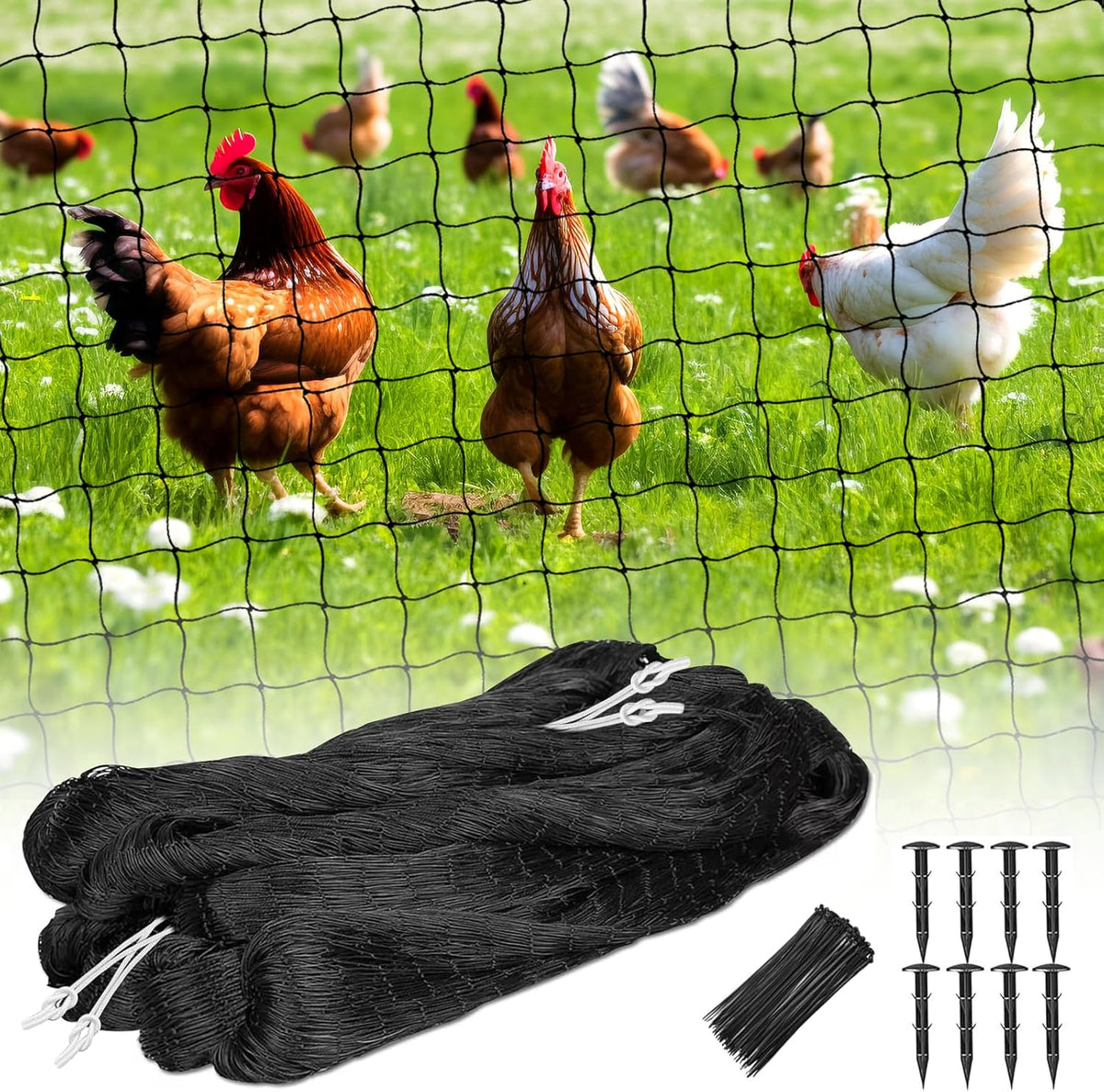 Bird Net 25'x50' with 1" Mesh Nylon Bird Netting for Garden, Poultry Netting Heavy Duty Aviary