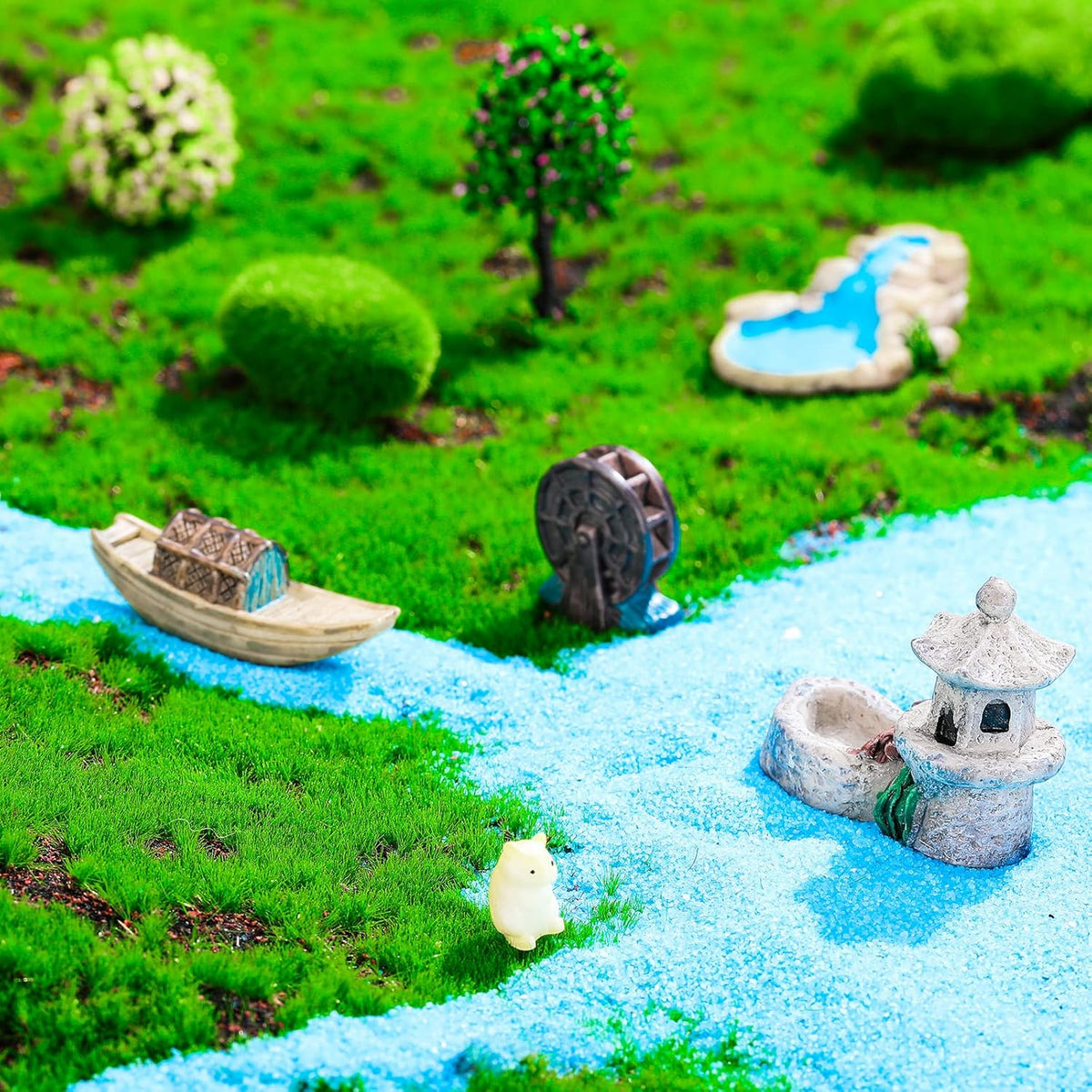 Jetec 12 Pcs Garden Accessories Miniature Bridge Mini Lighthouse Water Well Bridge Figurines Pond