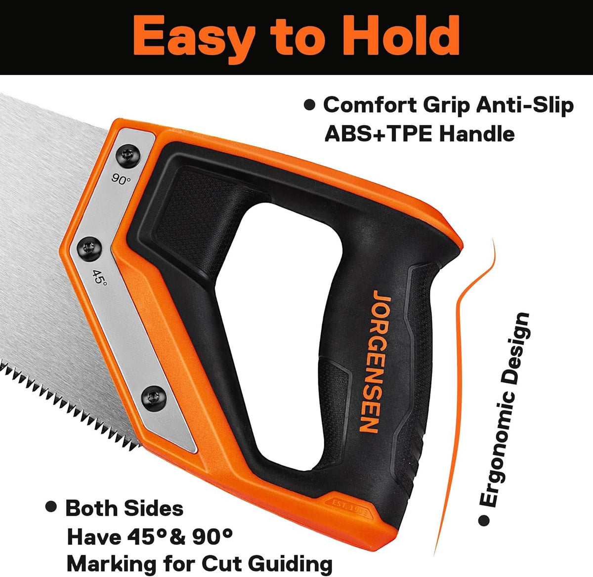 JORGENSEN 15 Inch Pro Hand Saw, 8 TPI Fine-Cut Ergonomic Non-Slip Aluminum Ultrasonic Welding