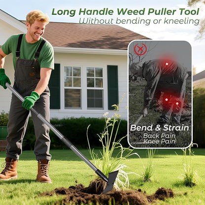 Walensee Weed Puller Tool with Long Handle, 64inch Manual Weeder Remover Tool, 7-Tines Weed Rake