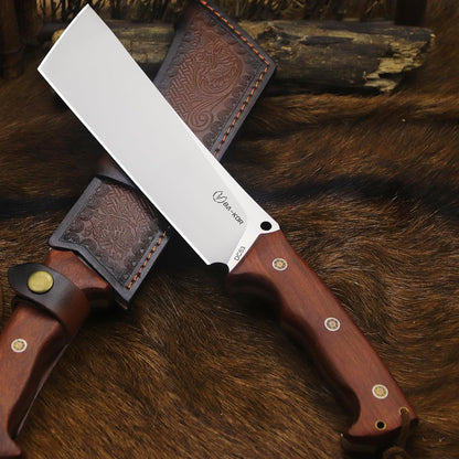 BA-KOR 14-inch full Tang 8mm thick DC53 steel-wood handle brass rivet reinforced one-piece knife +