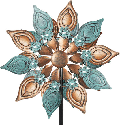 Decoroca Outdoor Wind Spinners Copper - 360 Degrees Metal Swivel Flowers&Leaves Wind Spinners for