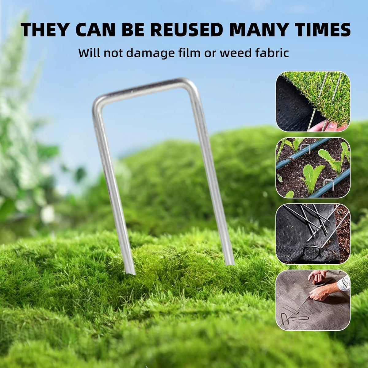 50 Pack Sturdy Garden Landscape Staples, 6 Inch Galvanized Steel Sod Pins Anti-Rust Stakes for Weed