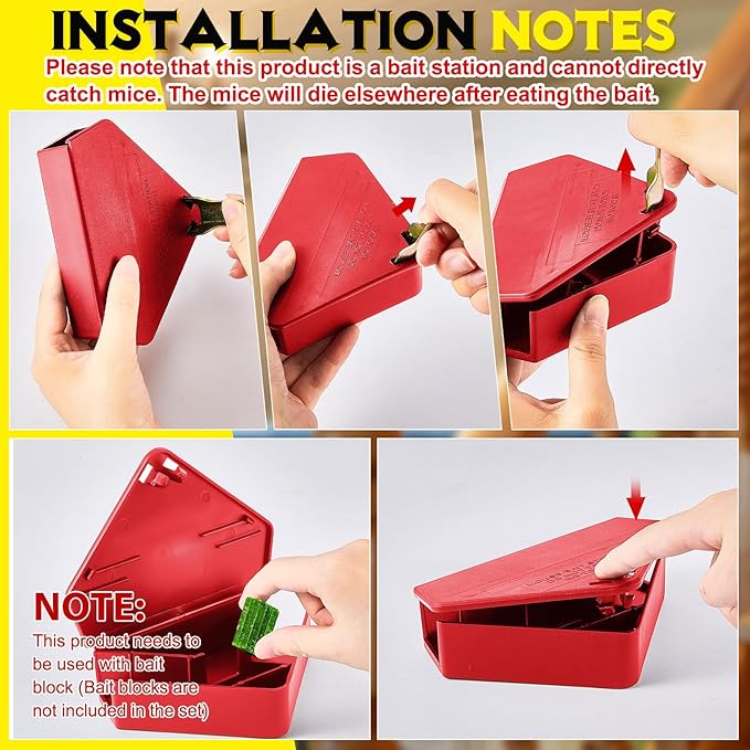 Qualirey 12 Pcs Mice Station with Key Triangle Bait Station Reusable Rodent Trap Bait Box, Keeps