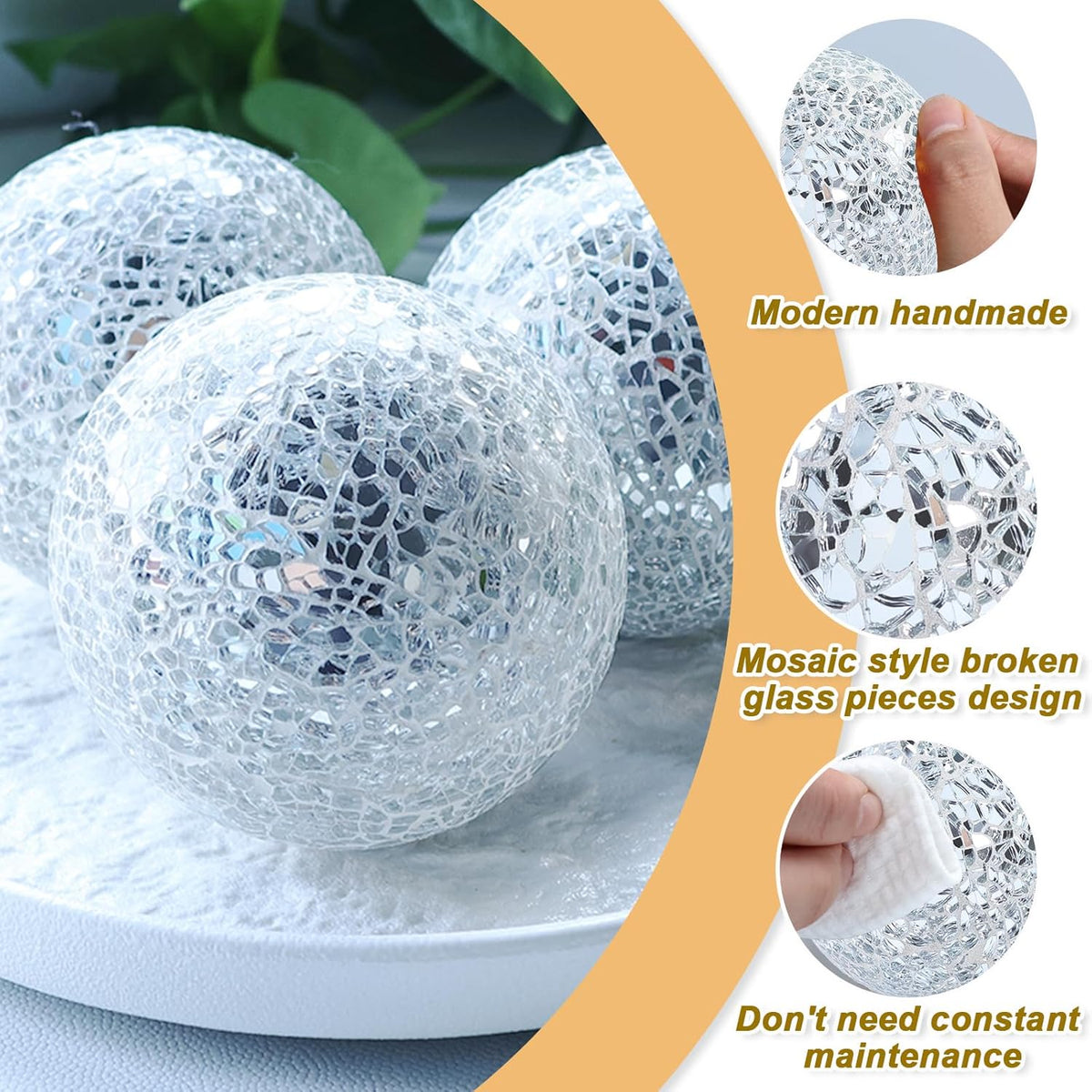 Mosaic Glass Balls 3.35 Inch Decorative Orbs Ball Decor Crack Solid Sphere Mirror for centerpieces