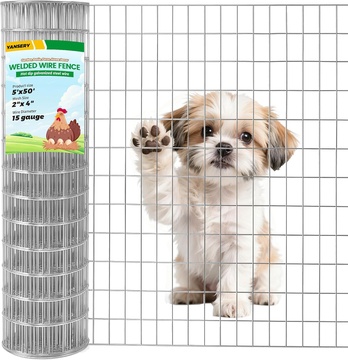 Welded Wire Fence, 5Ft x 50Ft 15Ga Chicken Wire Fencing, Garden Border Fencing Roll Metal Wire Mesh