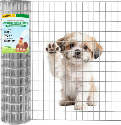 Welded Wire Fence, 5Ft x 50Ft 15Ga Chicken Wire Fencing, Garden Border Fencing Roll Metal Wire Mesh
