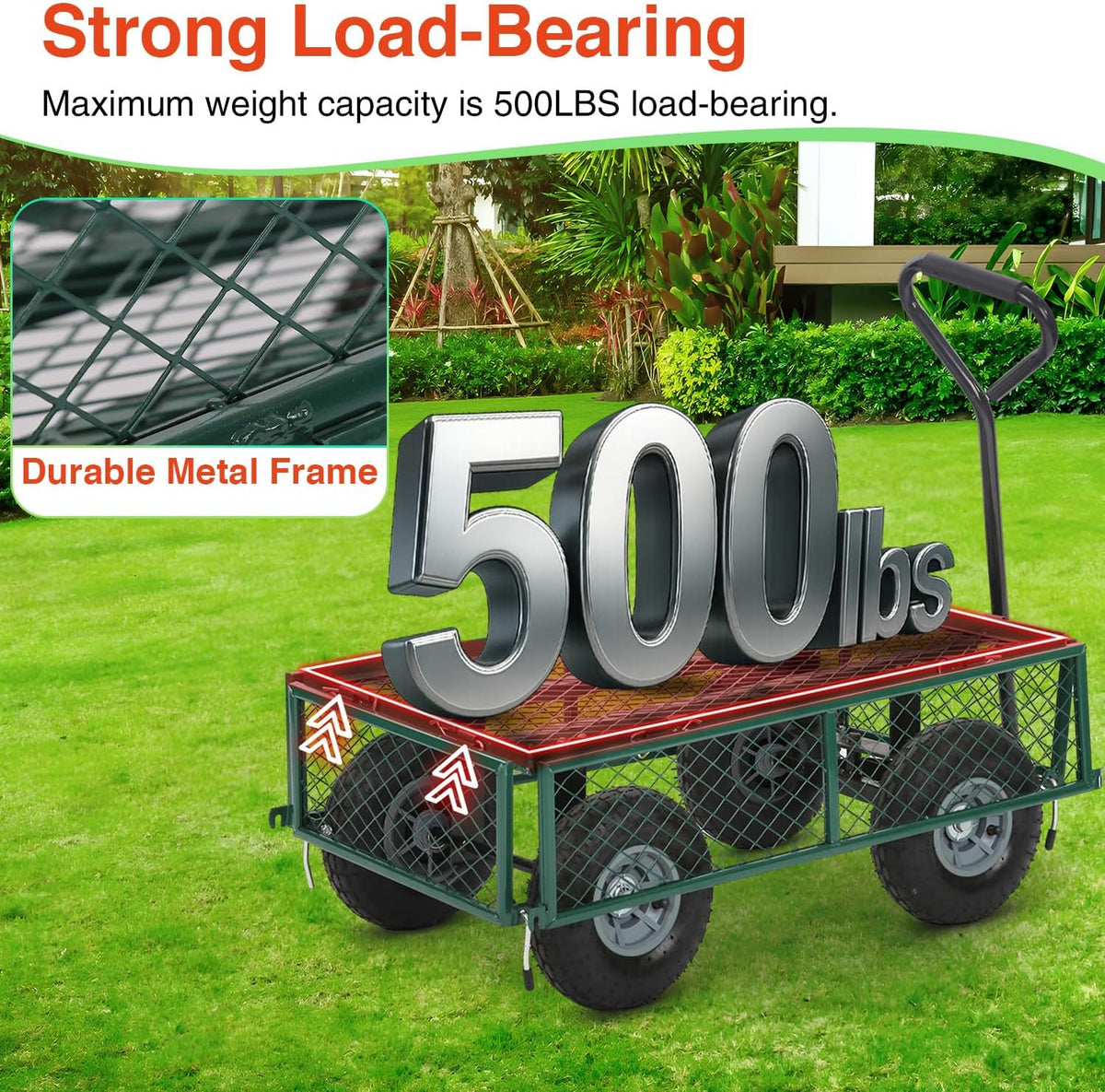FDW Garden Cart Streel Heavy Duty 500 LBS Capacity，Utility Cart Wagon with Removable Sides and