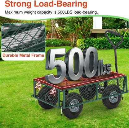 FDW Garden Cart Streel Heavy Duty 500 LBS Capacity，Utility Cart Wagon with Removable Sides and
