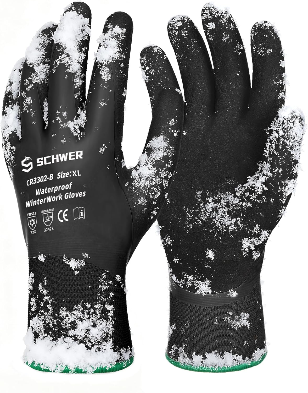 Schwer 2 Pairs Waterproof Winter Work Gloves, ANSI A2 Cut Resistant Freezer Gloves for Outdoor Cold