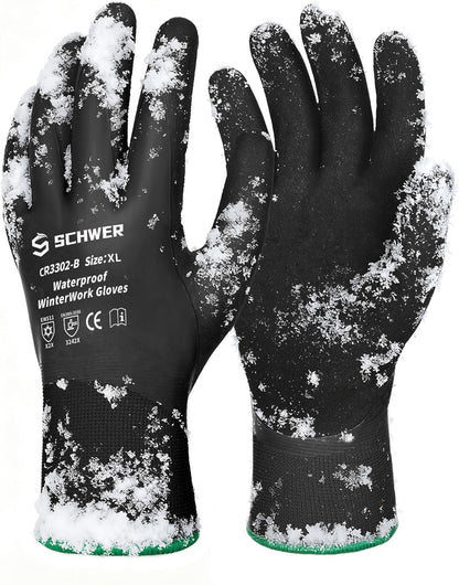Schwer 2 Pairs Waterproof Winter Work Gloves, ANSI A2 Cut Resistant Freezer Gloves for Outdoor Cold