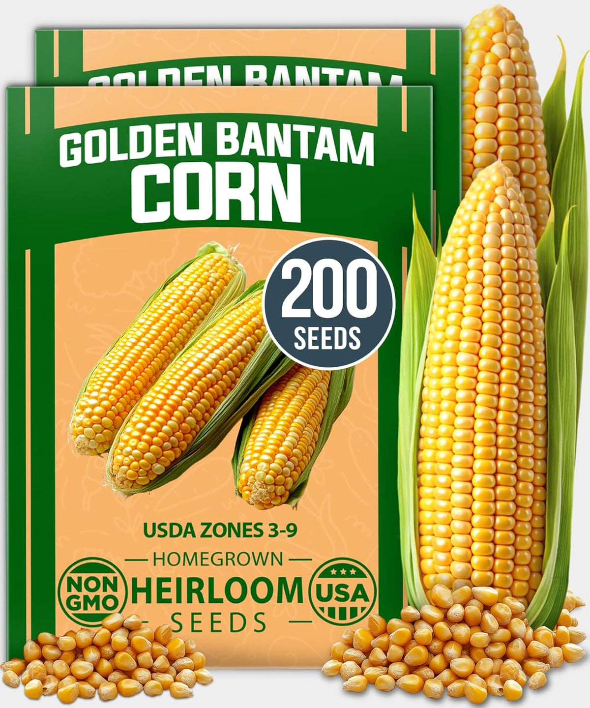 HOME GROWN Golden Bantam Corn 2 Pack – 200 𝗡𝗢𝗡-𝗚𝗠𝗢 𝗨𝗦𝗔 Heirloom Vegetable Seeds – Grow