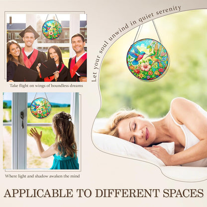 Stained Glass Window Hanging, Hummingbirds Sun Catchers Stained Glass Panels for Indoor Windows