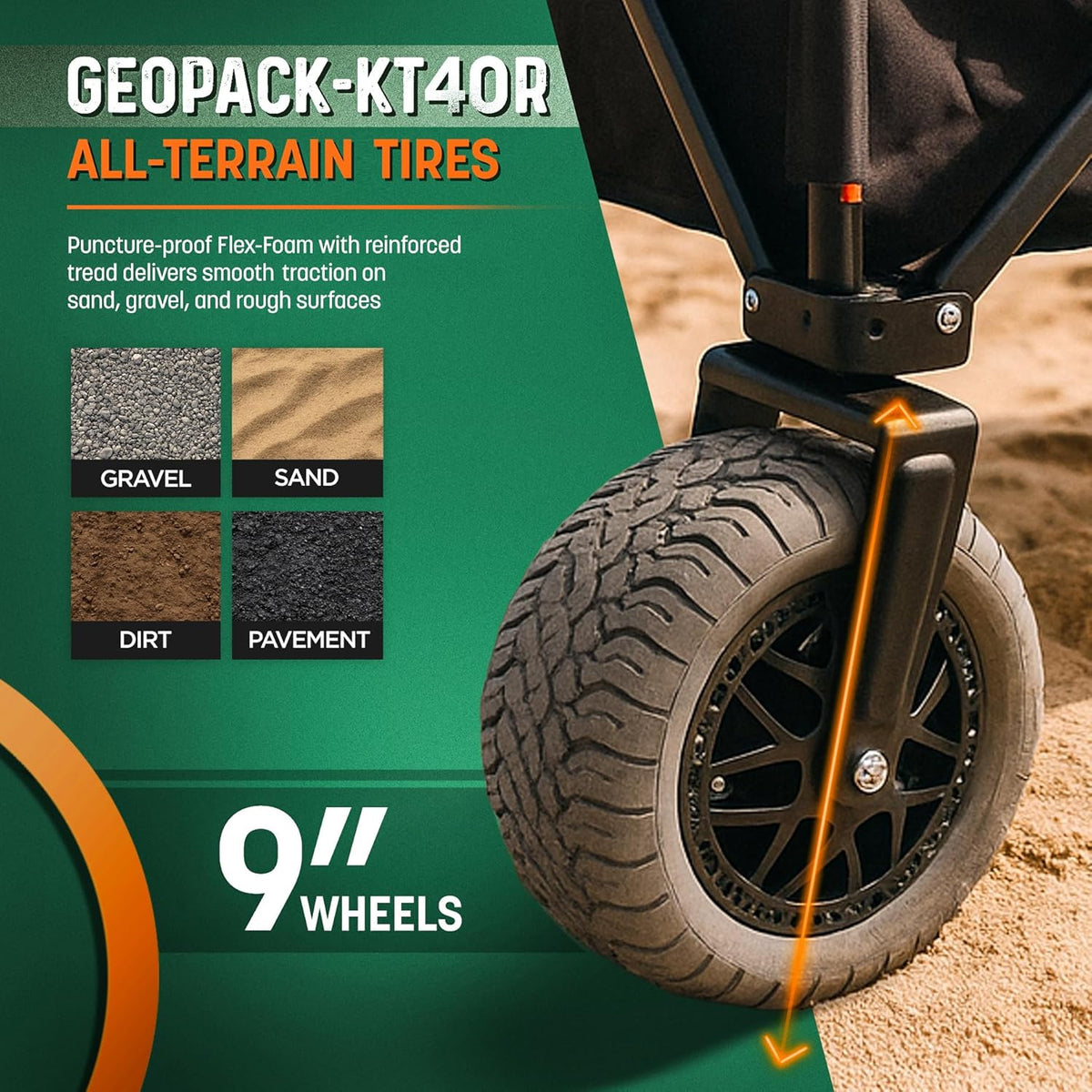 Folding Beach Wagon with Big All-Terrain Wheels for Off-Road Use (Sand/Gravel/Camping Trails) Extra