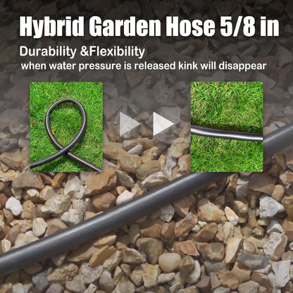 Hybrid Garden Hose 25FT - 5/8" Durable Sturdy and Functional Heavy Duty Rubber Hose with Brass