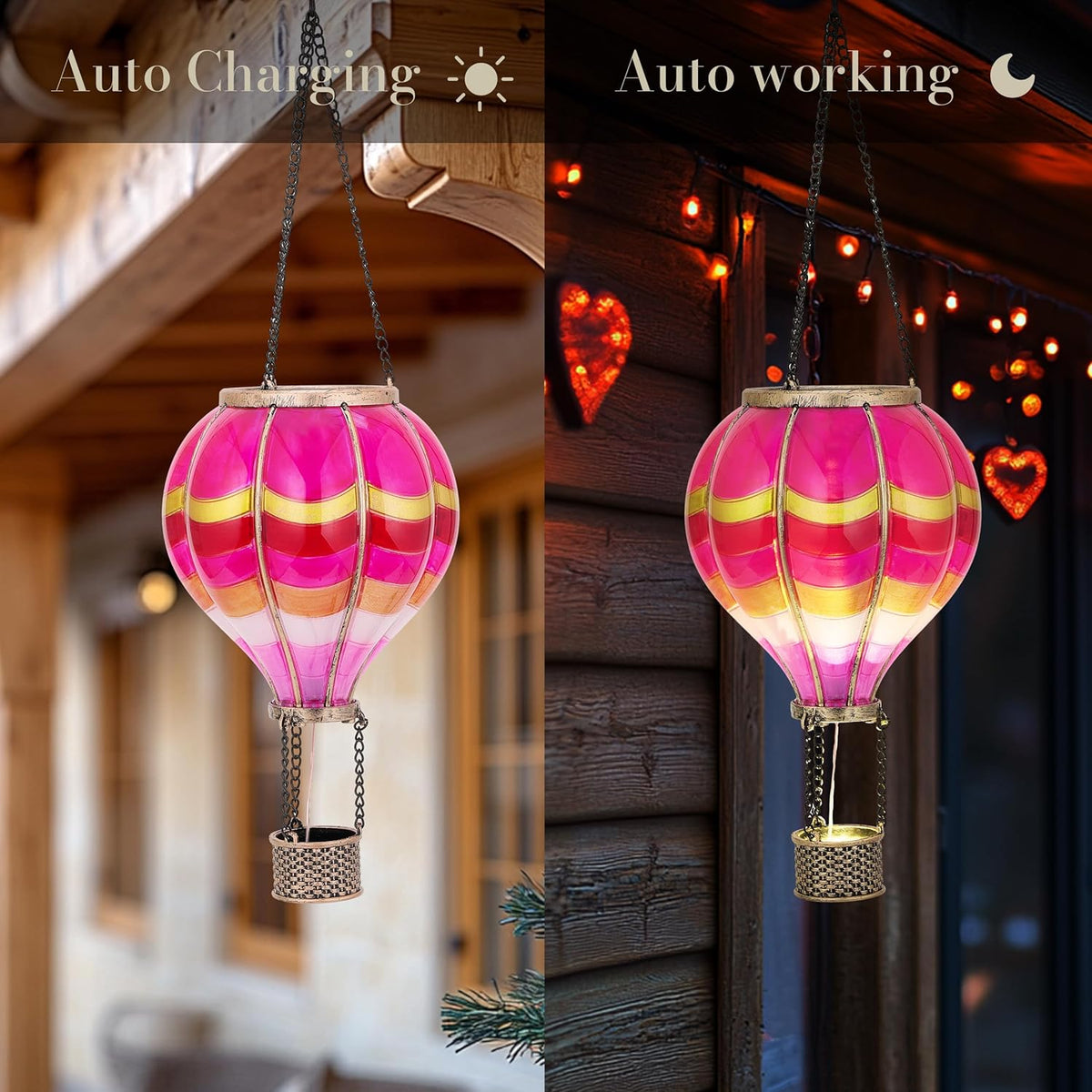 TERESA'S COLLECTIONS Hot Air Balloon Solar Lantern for Valentines Day Garden Decor,Hanging