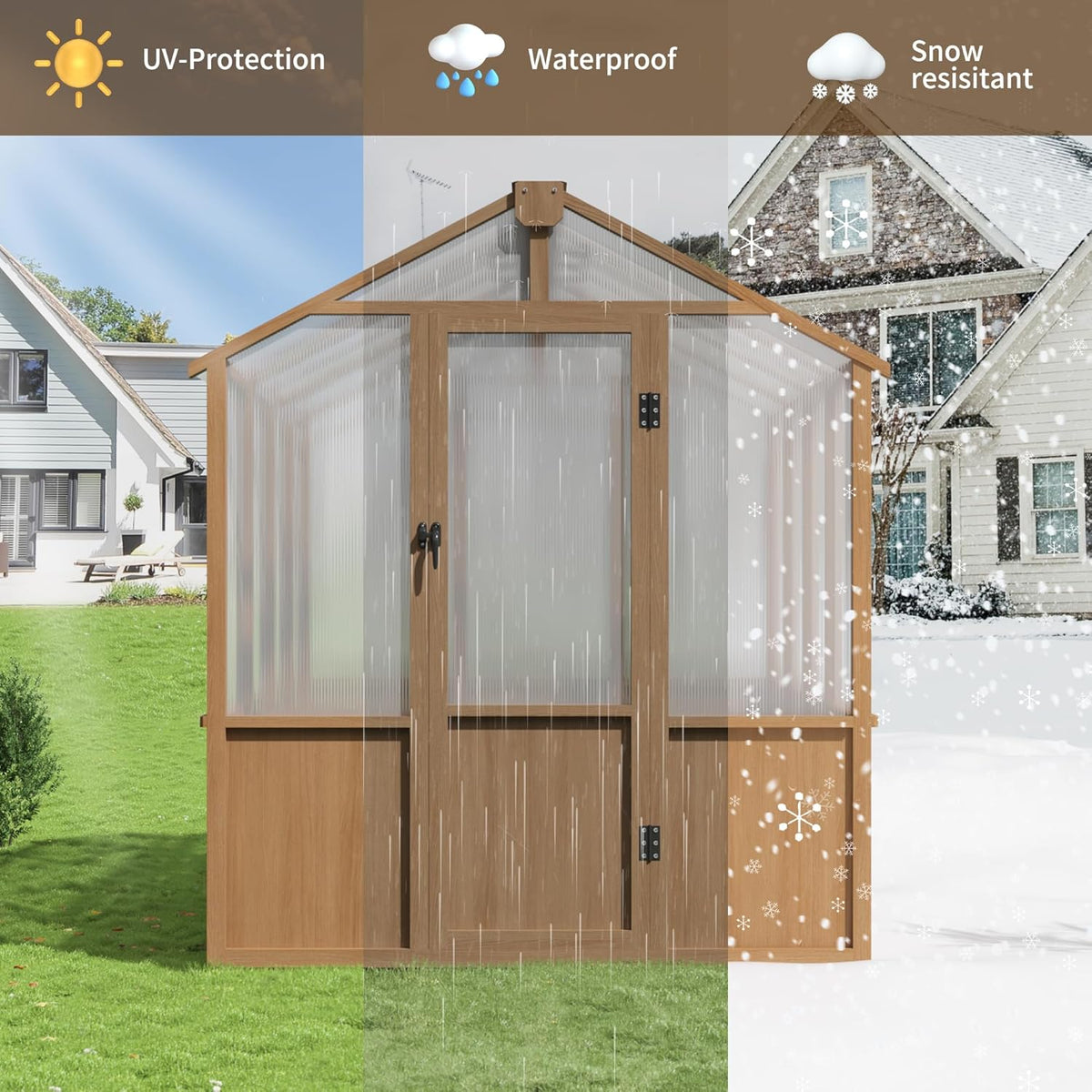 6x8 FT Greenhouse, Wooden Walk-in Greenhouse for Outdoors with 6MM Thick Polycarbonate Panel and