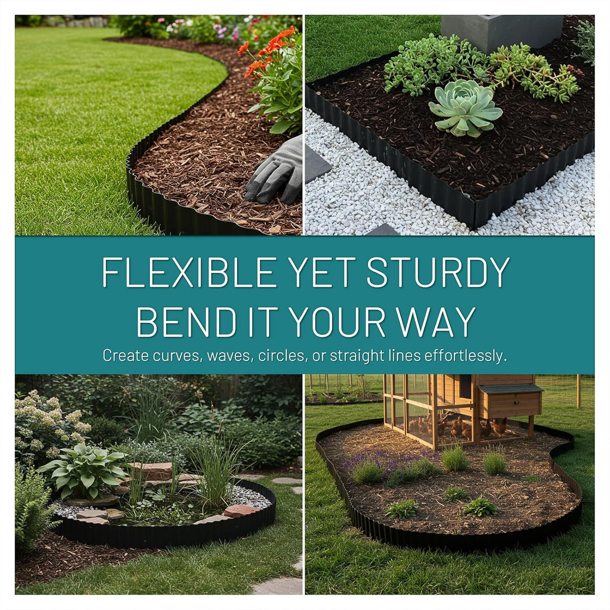50FT Black Corrugated Metal Landscape Edging – Flexible & Rustproof Garden Edging Border