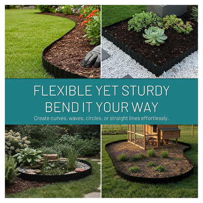 50FT Black Corrugated Metal Landscape Edging – Flexible & Rustproof Garden Edging Border