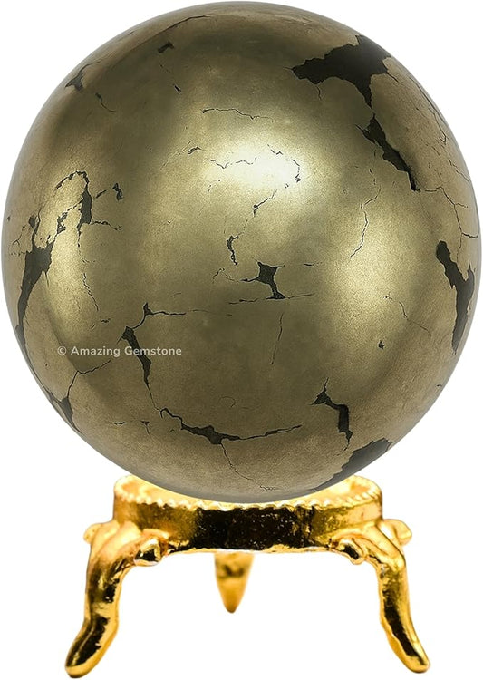 Amazing Gemstone Pyrite Crystal Ball with Stand - 2 Inches Crystal Sphere Meditation Balls for