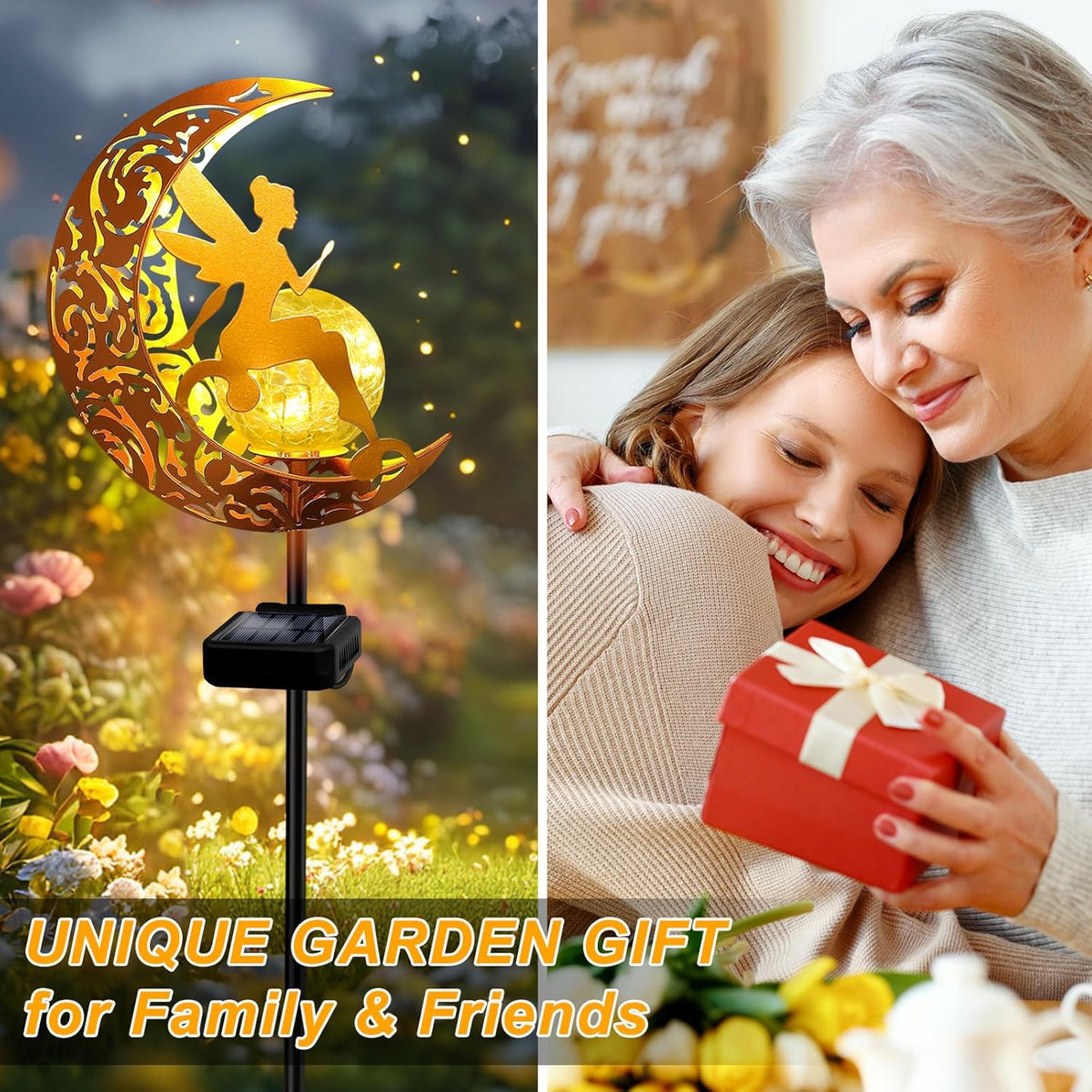 YJFWAL Garden Solar Lights Pathway Stake Lights Moon Fairy Glass Globe with Angel Decor, Gifts for