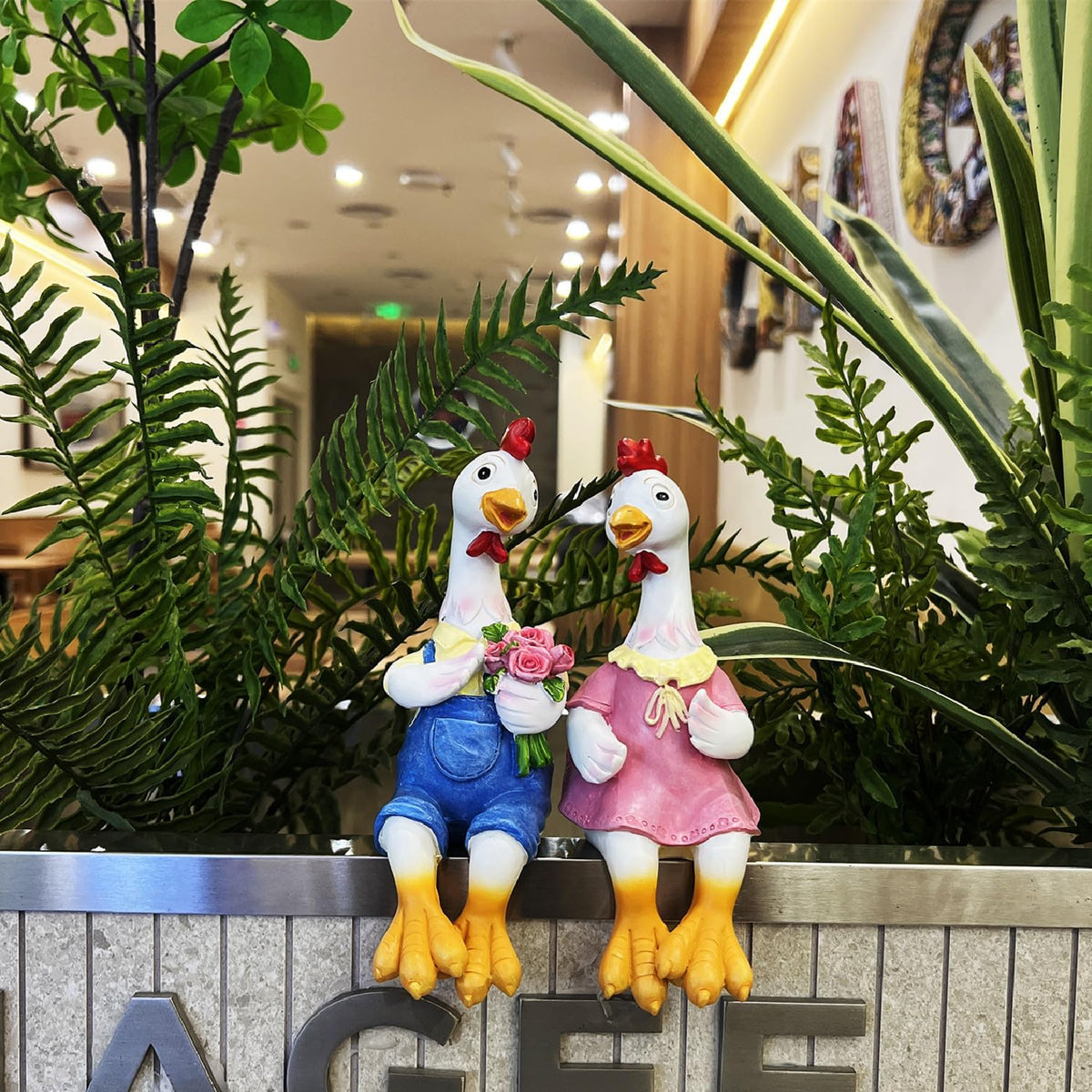 Handside Couple Duck Garden Statues Cartoon Resin Cute Sitting Chicken Sculpture Goose Lovers