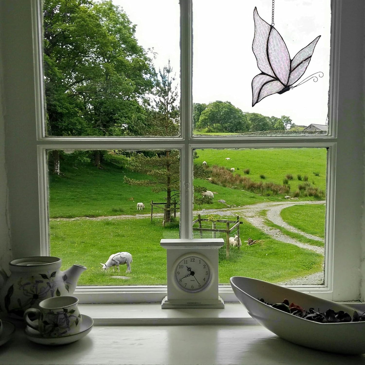 Holographic Butterfly Sun Catcher Stained Glass Window Hanging, 7 * 5 inches Stained Glass
