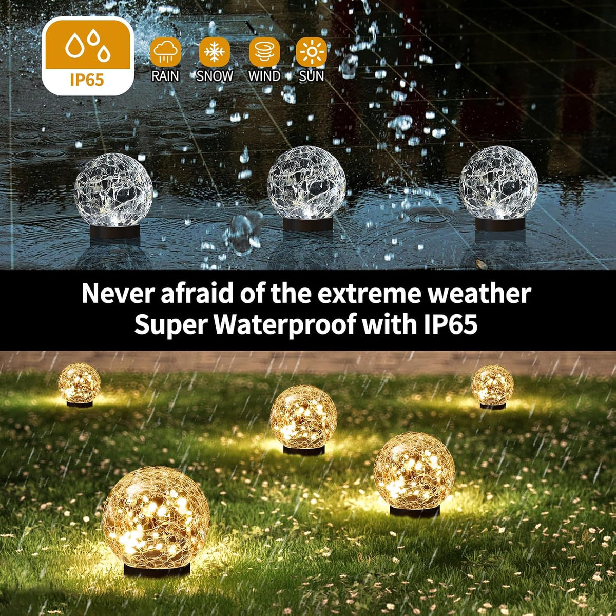 Solar Globe Lights Outdoor Waterproof - Cracked Glass Ball Lights for Garden, Patio, Yard, Lawn and