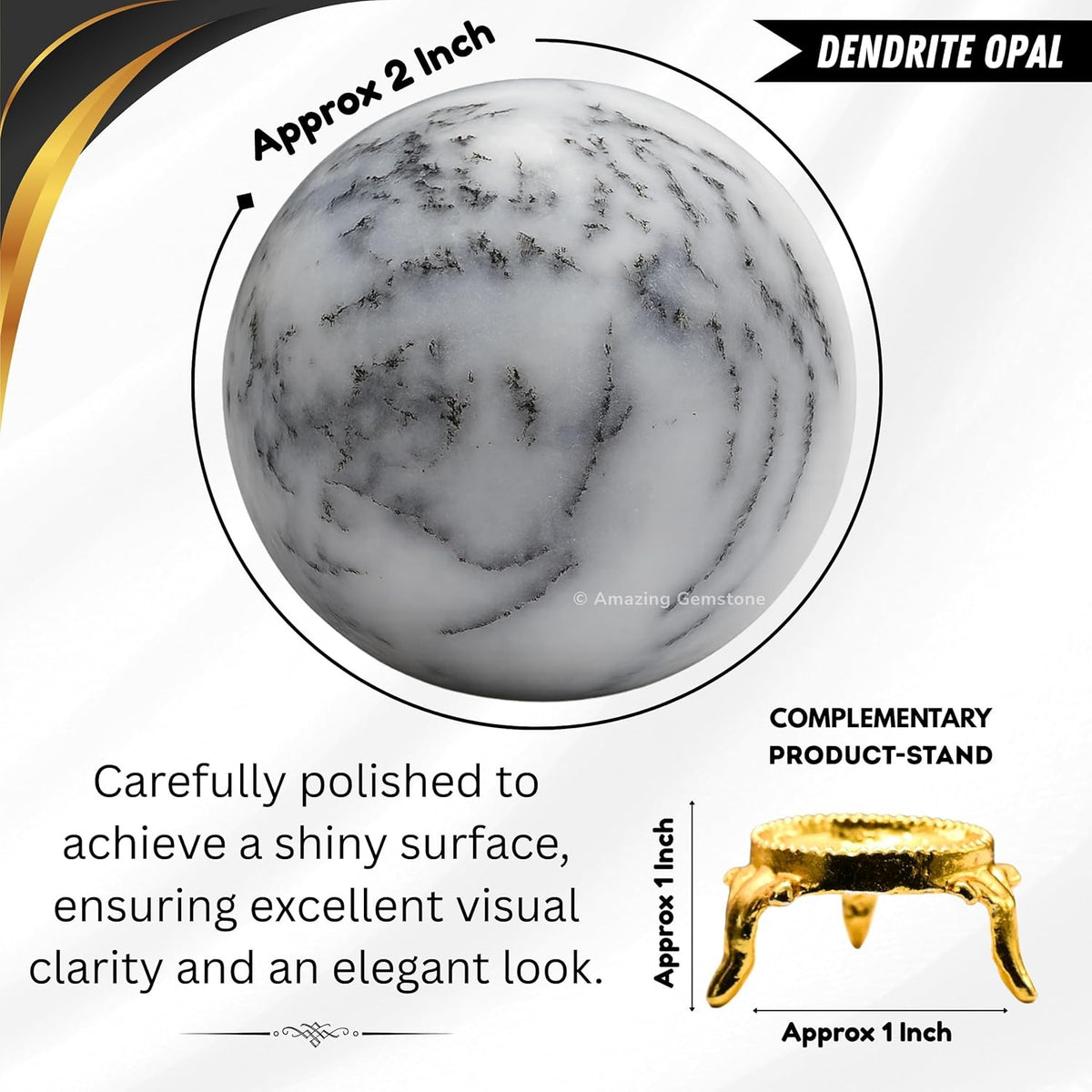 Amazing Gemstone Dendrite Opal Crystal Ball with Stand - 2 Inches Crystal Sphere Meditation Balls