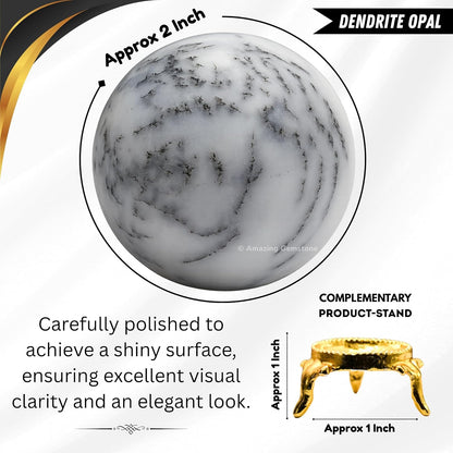 Amazing Gemstone Dendrite Opal Crystal Ball with Stand - 2 Inches Crystal Sphere Meditation Balls