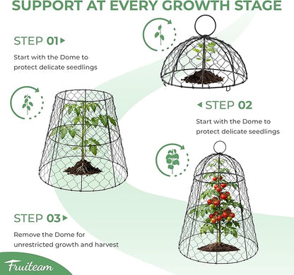 FRUITEAM Metal Plant Covers 6pcs, Heavy Duty Garden Cloche Plant Cage for Outdoor, 13"x15.8"H