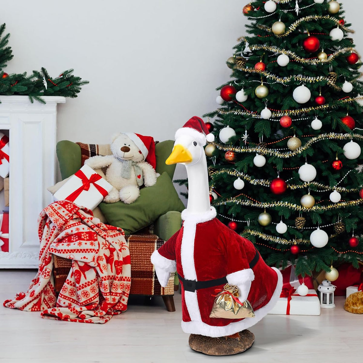 Christmas Santa Claus Goose Outfit Dresses Clothes for 23" High Cement or Plastic Christmas Goose
